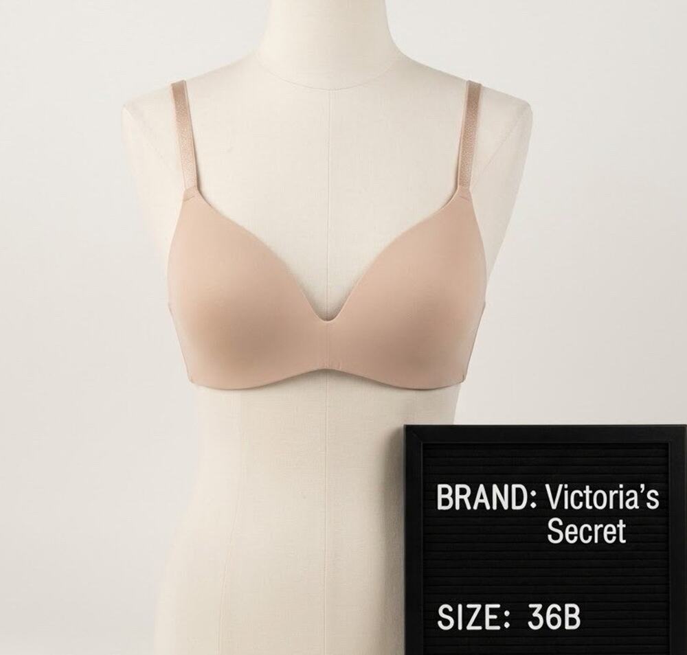 Victoria's Secret T-Shirt Lightly Lined Wireless Bra 36B Nude Shimmer Straps